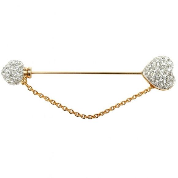 Swarovski Crystal Signed Swan Double Heart Brooch - Picture 1 of 8